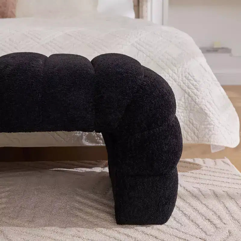 Okak 69.7 Modern Armless Bed Bench with Channel Tufted, Chenille Foot Stools Ottoman, Entryway Bench for Living Room, Bedroom
