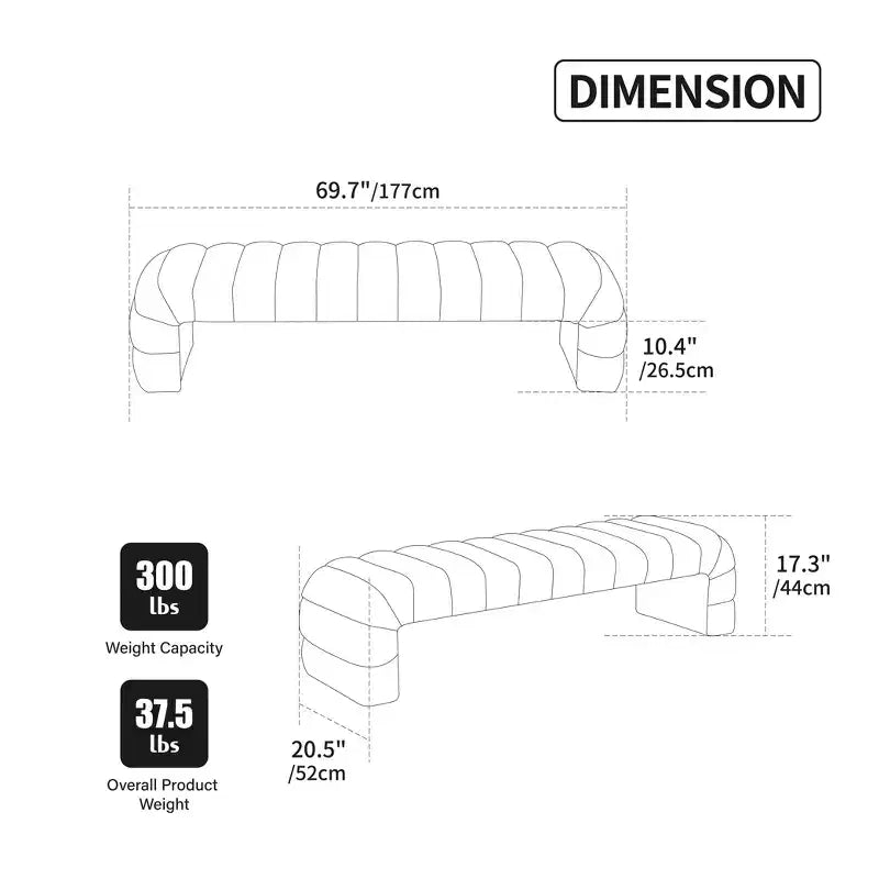 Okak 69.7 Modern Armless Bed Bench with Channel Tufted, Chenille Foot Stools Ottoman, Entryway Bench for Living Room, Bedroom