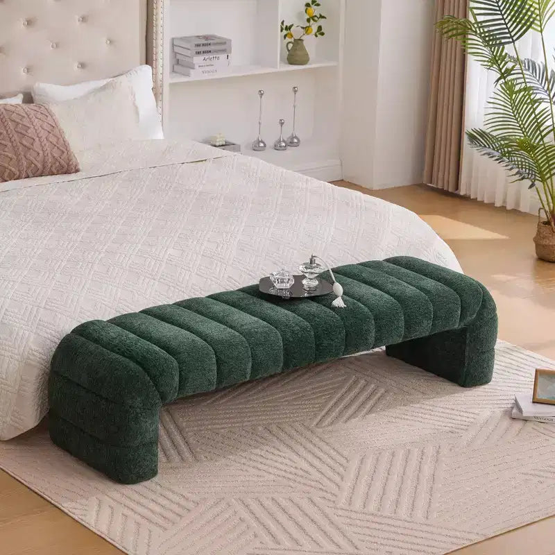 Okak 69.7 Modern Armless Bed Bench with Channel Tufted, Chenille Foot Stools Ottoman, Entryway Bench for Living Room, Bedroom