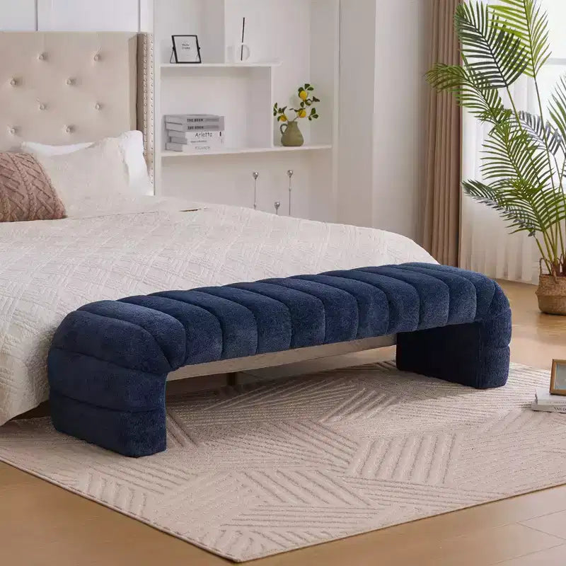 Okak 69.7 Modern Armless Bed Bench with Channel Tufted, Chenille Foot Stools Ottoman, Entryway Bench for Living Room, Bedroom