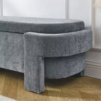Okak Oval Storage Ottoman with Large Storage Space, Storage Bench with Decorative Wooden Legs and Linen Cushions, Entryway Bench