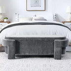 Okak Oval Storage Ottoman with Large Storage Space, Storage Bench with Decorative Wooden Legs and Linen Cushions, Entryway Bench