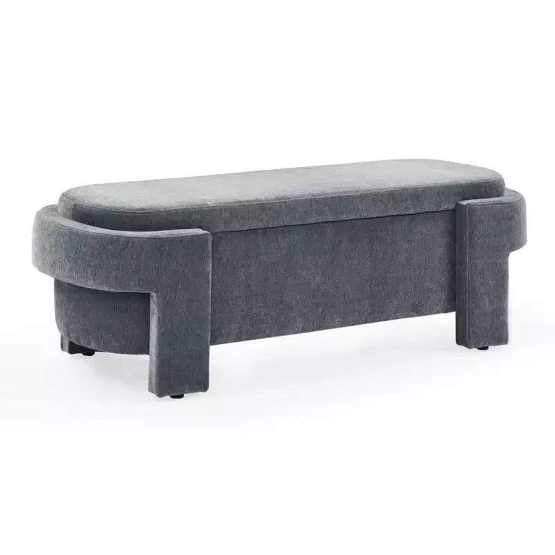 Okak Oval Storage Ottoman with Large Storage Space, Storage Bench with Decorative Wooden Legs and Linen Cushions, Entryway Bench