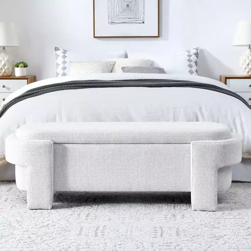 Okak Oval Storage Ottoman with Large Storage Space, Storage Bench with Decorative Wooden Legs and Linen Cushions, Entryway Bench