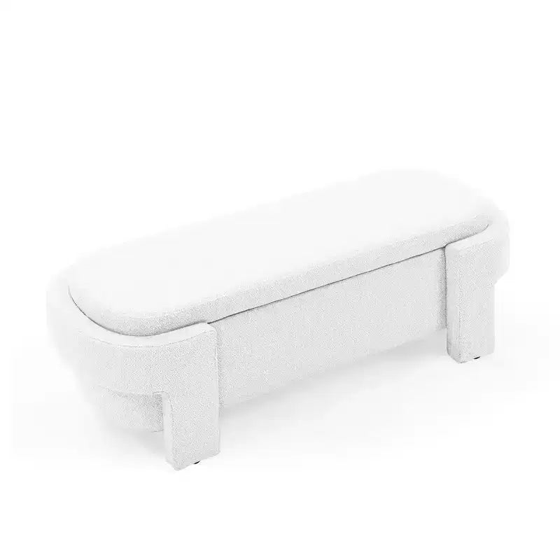 Okak Oval Storage Ottoman with Large Storage Space, Storage Bench with Decorative Wooden Legs and Linen Cushions, Entryway Bench