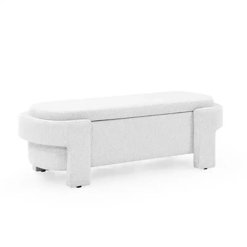 Okak Oval Storage Ottoman with Large Storage Space, Storage Bench with Decorative Wooden Legs and Linen Cushions, Entryway Bench