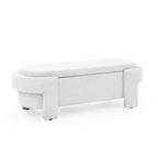 Okak Oval Storage Ottoman with Large Storage Space, Storage Bench with Decorative Wooden Legs and Linen Cushions, Entryway Bench