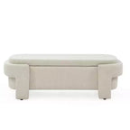 Okak Oval Storage Ottoman with Large Storage Space, Storage Bench with Decorative Wooden Legs and Linen Cushions, Entryway Bench