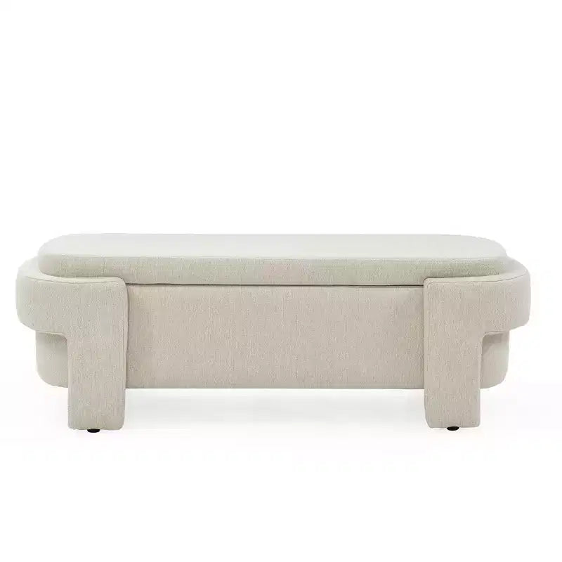 Okak Oval Storage Ottoman with Large Storage Space, Storage Bench with Decorative Wooden Legs and Linen Cushions, Entryway Bench