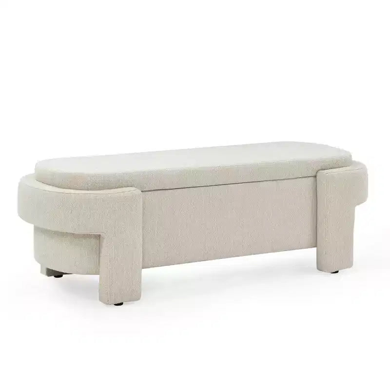 Okak Oval Storage Ottoman with Large Storage Space, Storage Bench with Decorative Wooden Legs and Linen Cushions, Entryway Bench