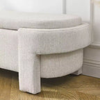 Okak Oval Storage Ottoman with Large Storage Space, Storage Bench with Decorative Wooden Legs and Linen Cushions, Entryway Bench