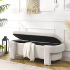 Okak Oval Storage Ottoman with Large Storage Space, Storage Bench with Decorative Wooden Legs and Linen Cushions, Entryway Bench