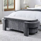 Okak Oval Storage Ottoman with Large Storage Space, Storage Bench with Decorative Wooden Legs and Linen Cushions, Entryway Bench
