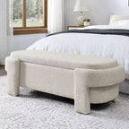 Okak Oval Storage Ottoman with Large Storage Space, Storage Bench with Decorative Wooden Legs and Linen Cushions, Entryway Bench