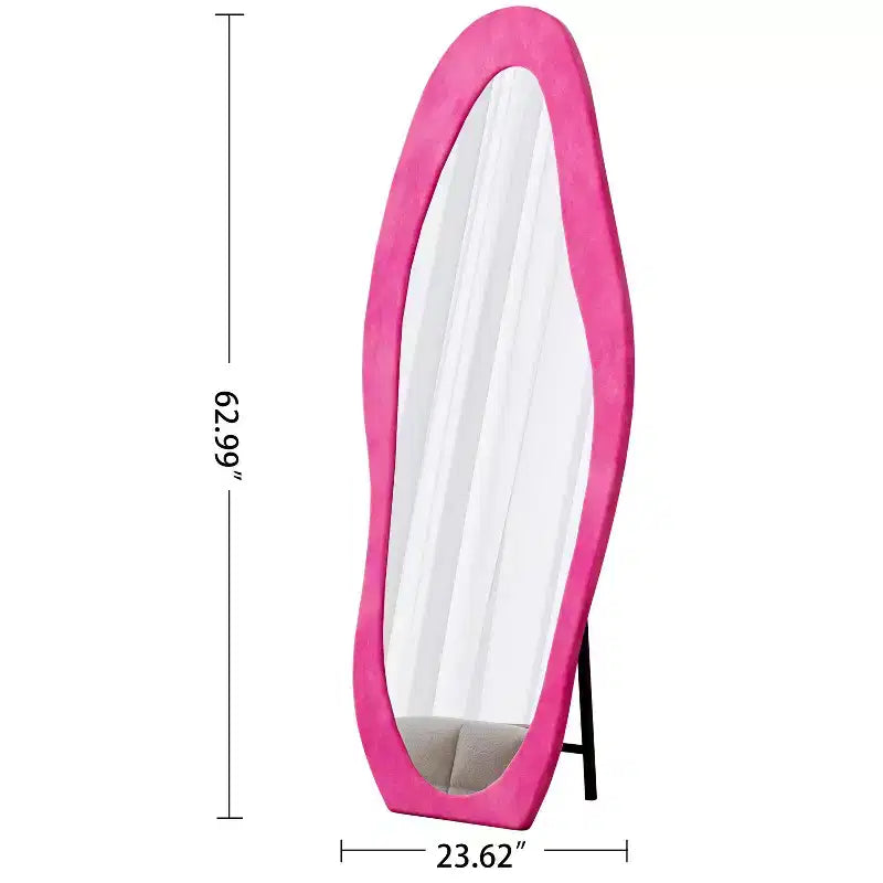 TUYOHW Flannel Irregular Wave Full Length Mirror with Hanging Hole Body Mirror Wall Mounted Mirror Leaning Floor Mirror for Bedroom, Living Room
