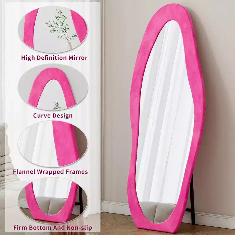 TUYOHW Flannel Irregular Wave Full Length Mirror with Hanging Hole Body Mirror Wall Mounted Mirror Leaning Floor Mirror for Bedroom, Living Room