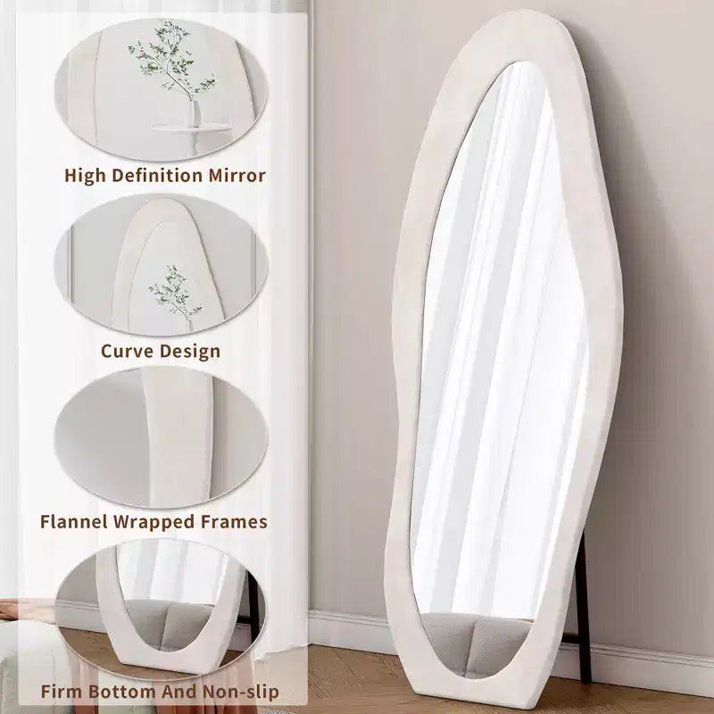 TUYOHW Flannel Irregular Wave Full Length Mirror with Hanging Hole Body Mirror Wall Mounted Mirror Leaning Floor Mirror for Bedroom, Living Room