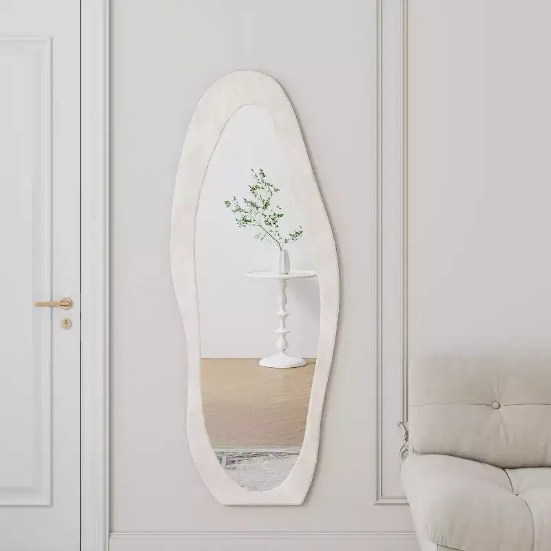 TUYOHW Flannel Irregular Wave Full Length Mirror with Hanging Hole Body Mirror Wall Mounted Mirror Leaning Floor Mirror for Bedroom, Living Room