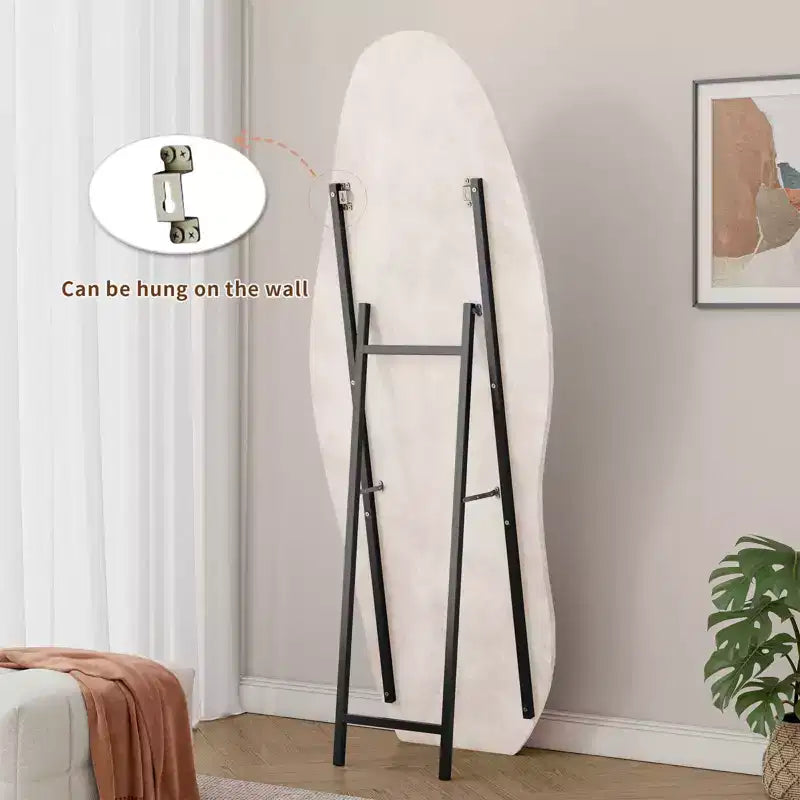 TUYOHW Flannel Irregular Wave Full Length Mirror with Hanging Hole Body Mirror Wall Mounted Mirror Leaning Floor Mirror for Bedroom, Living Room