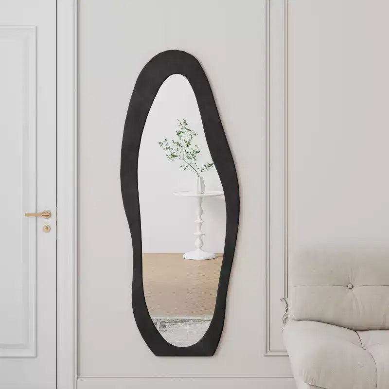 TUYOHW Flannel Irregular Wave Full Length Mirror with Hanging Hole Body Mirror Wall Mounted Mirror Leaning Floor Mirror for Bedroom, Living Room