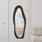 TUYOHW Flannel Irregular Wave Full Length Mirror with Hanging Hole Body Mirror Wall Mounted Mirror Leaning Floor Mirror for Bedroom, Living Room