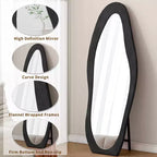 TUYOHW Flannel Irregular Wave Full Length Mirror with Hanging Hole Body Mirror Wall Mounted Mirror Leaning Floor Mirror for Bedroom, Living Room