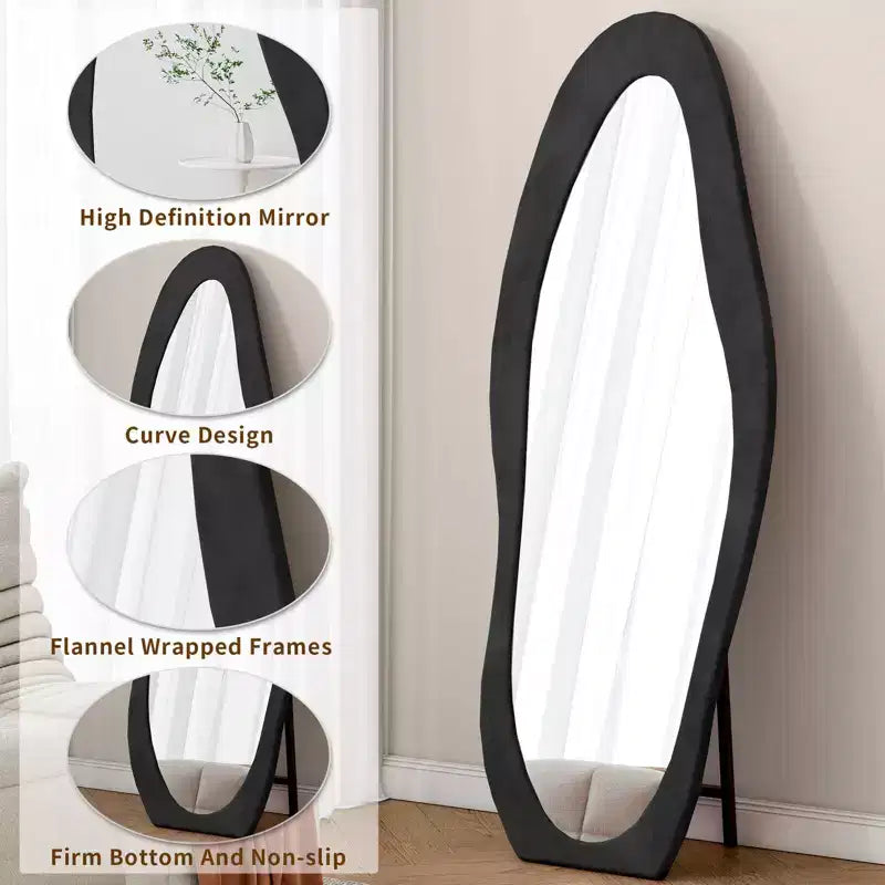 TUYOHW Flannel Irregular Wave Full Length Mirror with Hanging Hole Body Mirror Wall Mounted Mirror Leaning Floor Mirror for Bedroom, Living Room