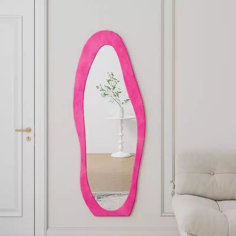TUYOHW Flannel Irregular Wave Full Length Mirror with Hanging Hole Body Mirror Wall Mounted Mirror Leaning Floor Mirror for Bedroom, Living Room