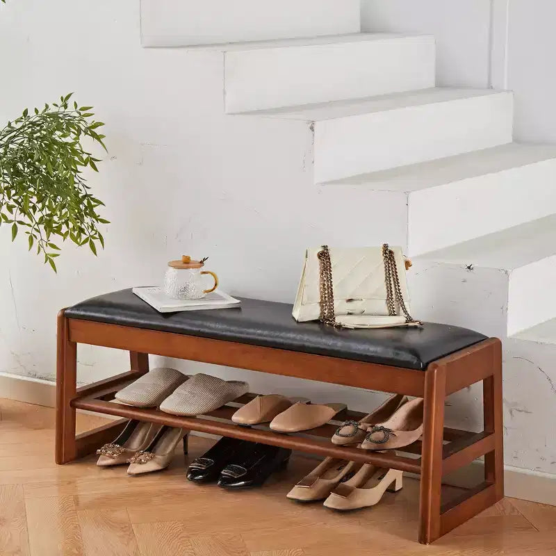 40inch Shoe Rack Bench with Storage - Entryway Bench 2-Tier Shoe Bench with PU Cushion, Entryway Organizer Space Saving