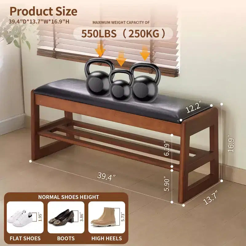 40inch Shoe Rack Bench with Storage - Entryway Bench 2-Tier Shoe Bench with PU Cushion, Entryway Organizer Space Saving