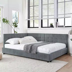 MAYEERTY Full Size Upholstered Tufted Bed Frame with Comfirtable Backrest and Armrests for Bedroom Living Room Gray