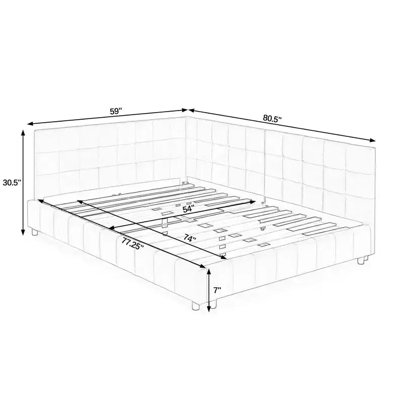 MAYEERTY Full Size Upholstered Tufted Bed Frame with Comfirtable Backrest and Armrests for Bedroom Living Room Gray