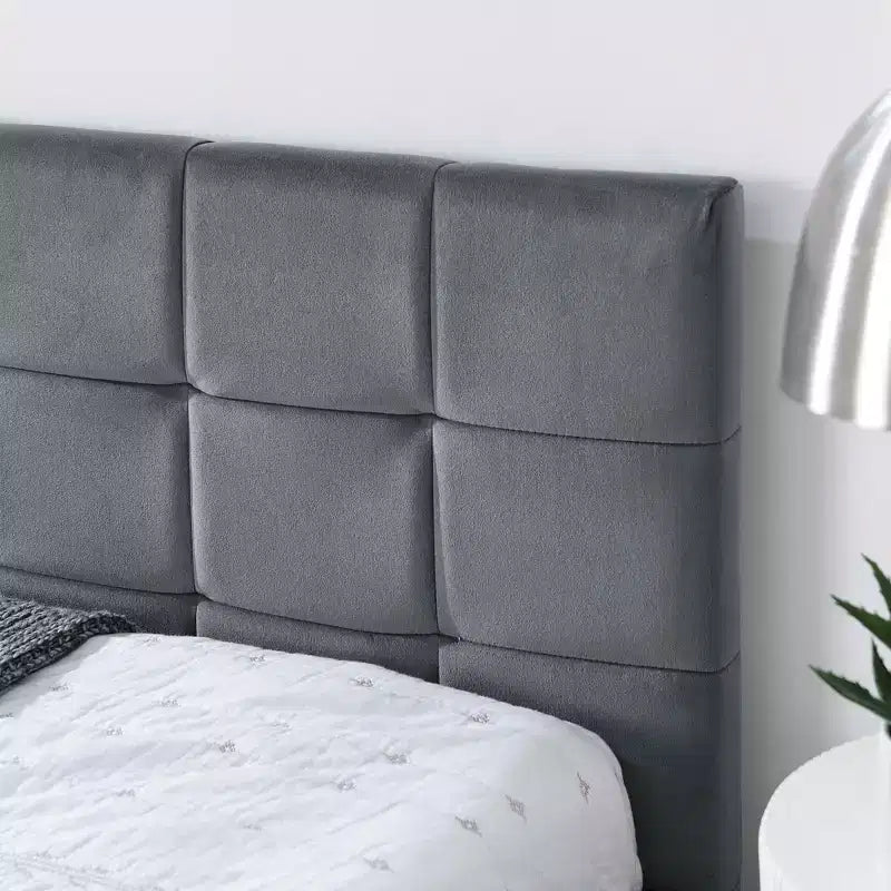 MAYEERTY Full Size Upholstered Tufted Bed Frame with Comfirtable Backrest and Armrests for Bedroom Living Room Gray