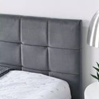 MAYEERTY Full Size Upholstered Tufted Bed Frame with Comfirtable Backrest and Armrests for Bedroom Living Room Gray