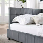 MAYEERTY Full Size Upholstered Tufted Bed Frame with Comfirtable Backrest and Armrests for Bedroom Living Room Gray