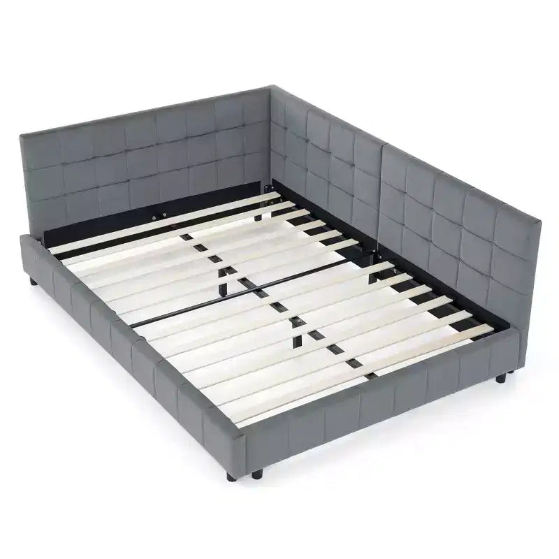MAYEERTY Full Size Upholstered Tufted Bed Frame with Comfirtable Backrest and Armrests for Bedroom Living Room Gray