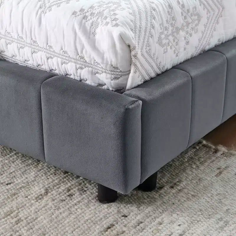 MAYEERTY Full Size Upholstered Tufted Bed Frame with Comfirtable Backrest and Armrests for Bedroom Living Room Gray