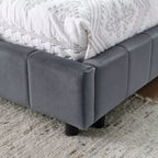 MAYEERTY Full Size Upholstered Tufted Bed Frame with Comfirtable Backrest and Armrests for Bedroom Living Room Gray