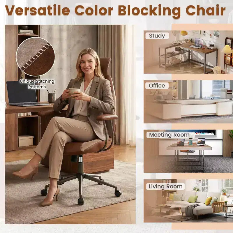 Costway Ergonomic Office Chair with 2D Headrest, Rocking Backrest & Wheels, Gaming Chair Blue/Brown & Beige/Gray & Blue