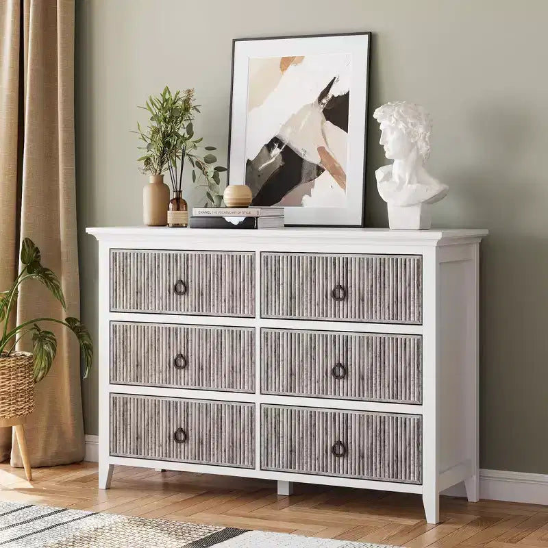 COZONY Modern 6-Drawer Fluted Dresser with Wave Panel, Anti-Tip Storage Chest for Bedroom, Living Room & Hallway