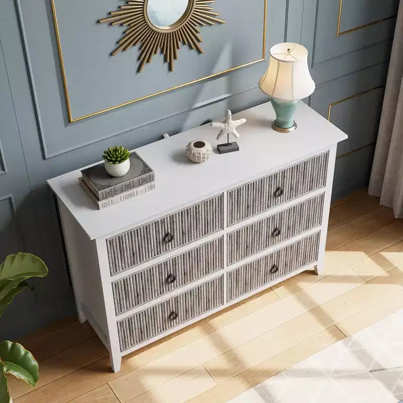 COZONY Modern 6-Drawer Fluted Dresser with Wave Panel, Anti-Tip Storage Chest for Bedroom, Living Room & Hallway