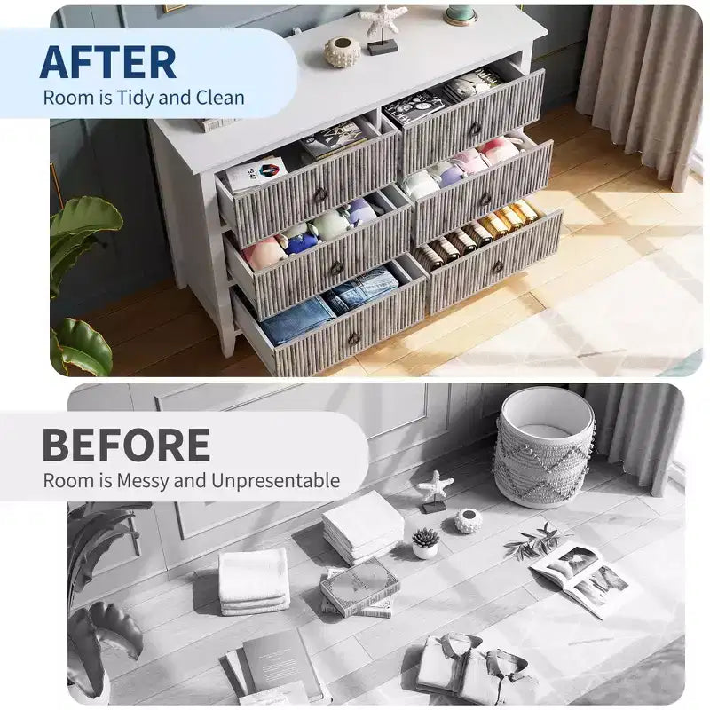 COZONY Modern 6-Drawer Fluted Dresser with Wave Panel, Anti-Tip Storage Chest for Bedroom, Living Room & Hallway