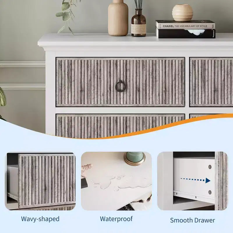 COZONY Modern 6-Drawer Fluted Dresser with Wave Panel, Anti-Tip Storage Chest for Bedroom, Living Room & Hallway