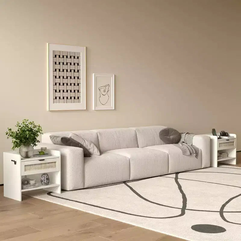 Set of 2 Rattan Nightstand with Charging Station,Boho Bedside Table with Drawer & Open Shelf for Bedroom, Living Room & Office