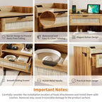 Set of 2 Rattan Nightstand with Charging Station,Boho Bedside Table with Drawer & Open Shelf for Bedroom, Living Room & Office