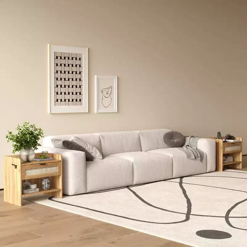 Set of 2 Rattan Nightstand with Charging Station,Boho Bedside Table with Drawer & Open Shelf for Bedroom, Living Room & Office
