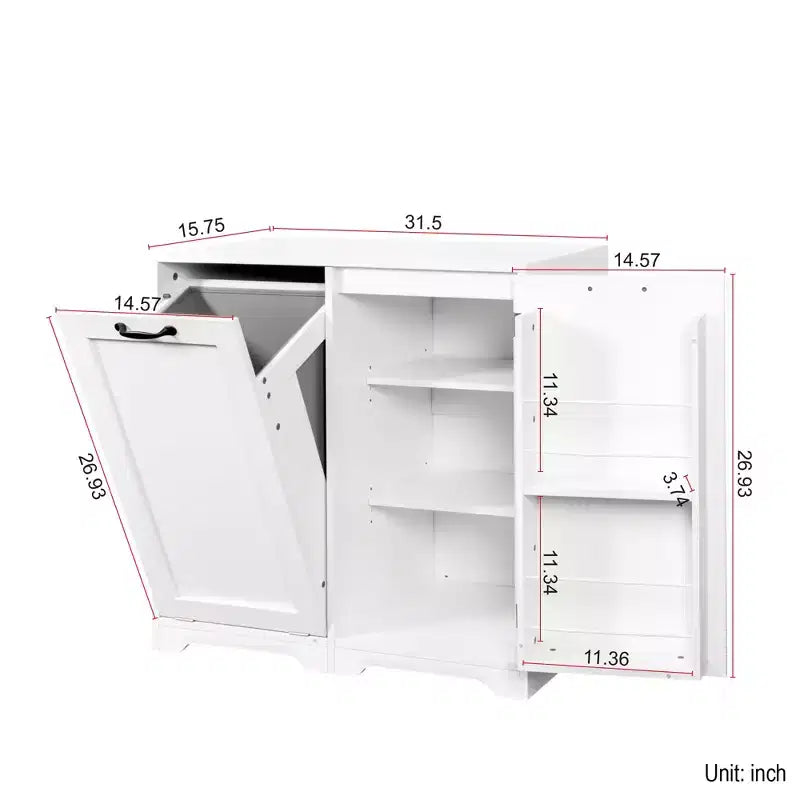 JVNOXK 31.50inch Laundry cabinet with doors and shelves, tilting pull-out laundry basket, adjustable shelves, white