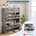 Modern Turn Drawer Shoe Cabinet, Space-Saving Storage Organizer for Entryway