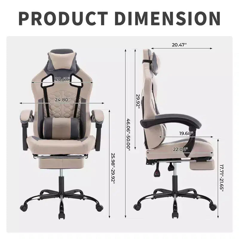TUYOHW Swivel Gaming Chair Office Chairs with Wheels,Reclining Back,Adjustable Seat Height&Footrest,Ergonomics Video Game Chairs,300lbs Max