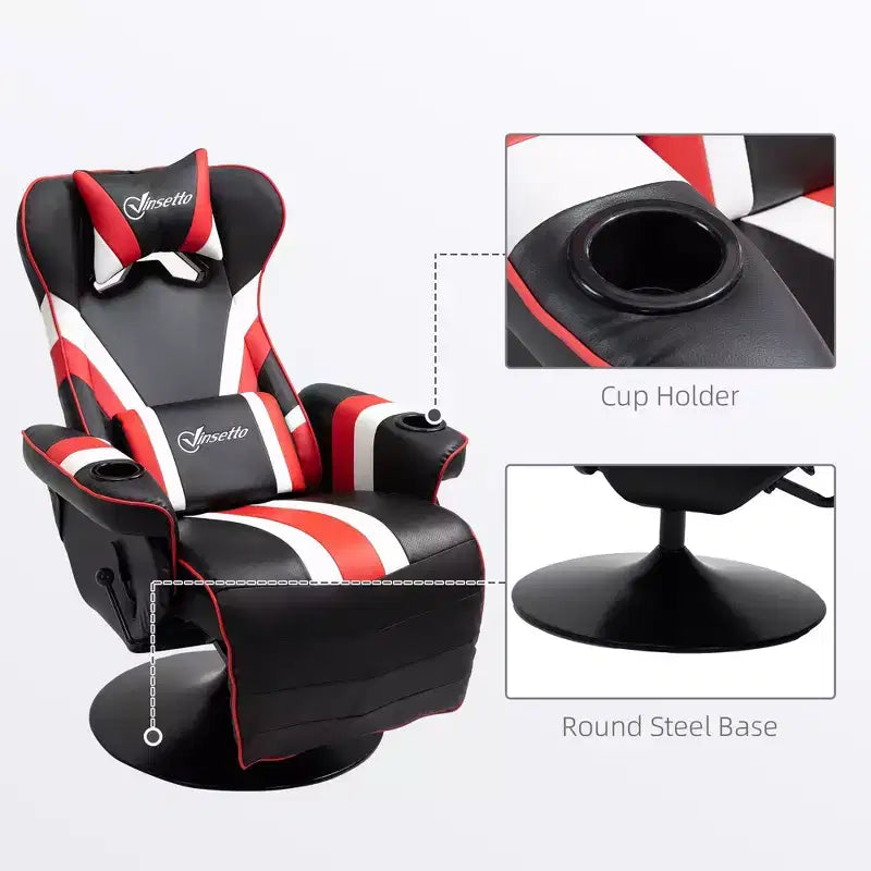 TUYOHW 90-130 Recliner Gaming Chair with Swivel Base Plate&Cup Holder,360 Swivel Office Chair Video Game Chairs with Head&Lumbar Pillow,Footrest
